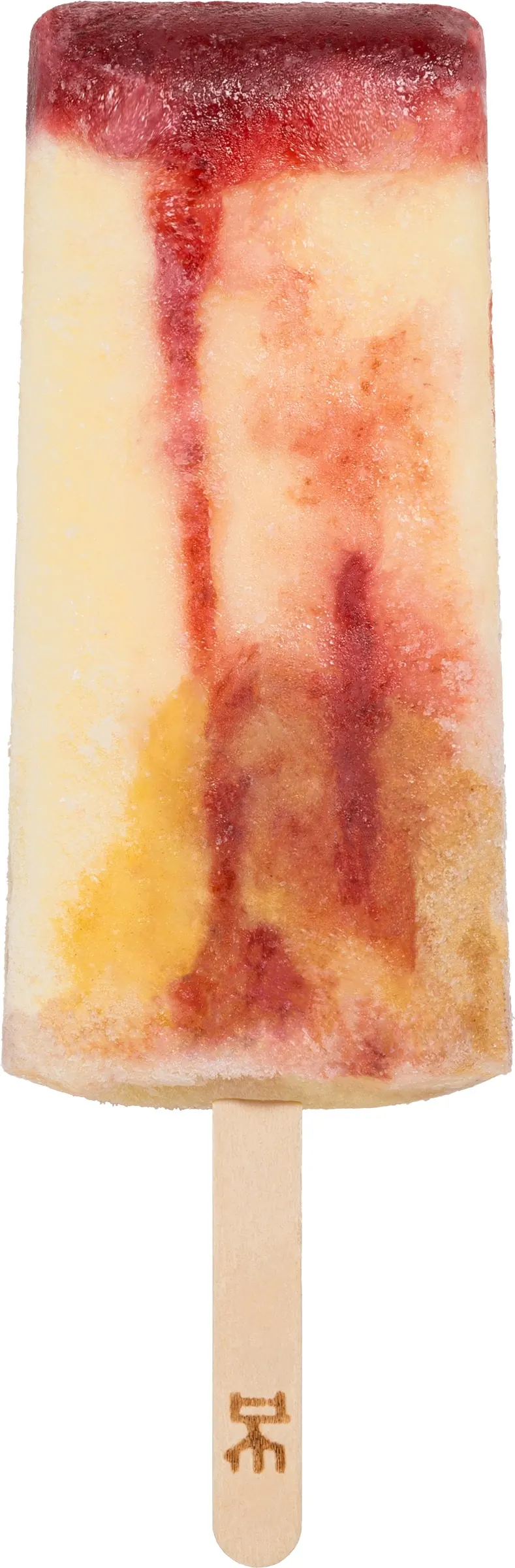 Paleta cremosa de Cheesecake Frutos Rojos IKE, artesanal, con palito de madera marcado